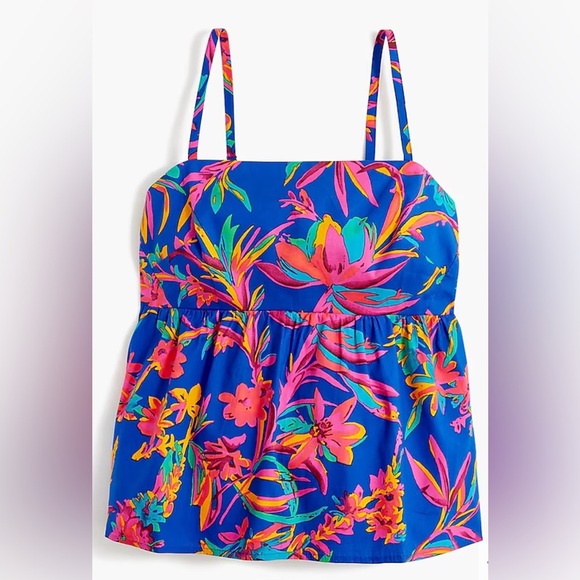 J. CREW Tropical Tie Back Strappy Top in Brilliant Blue Fuschia Size 10 - Picture 1 of 7